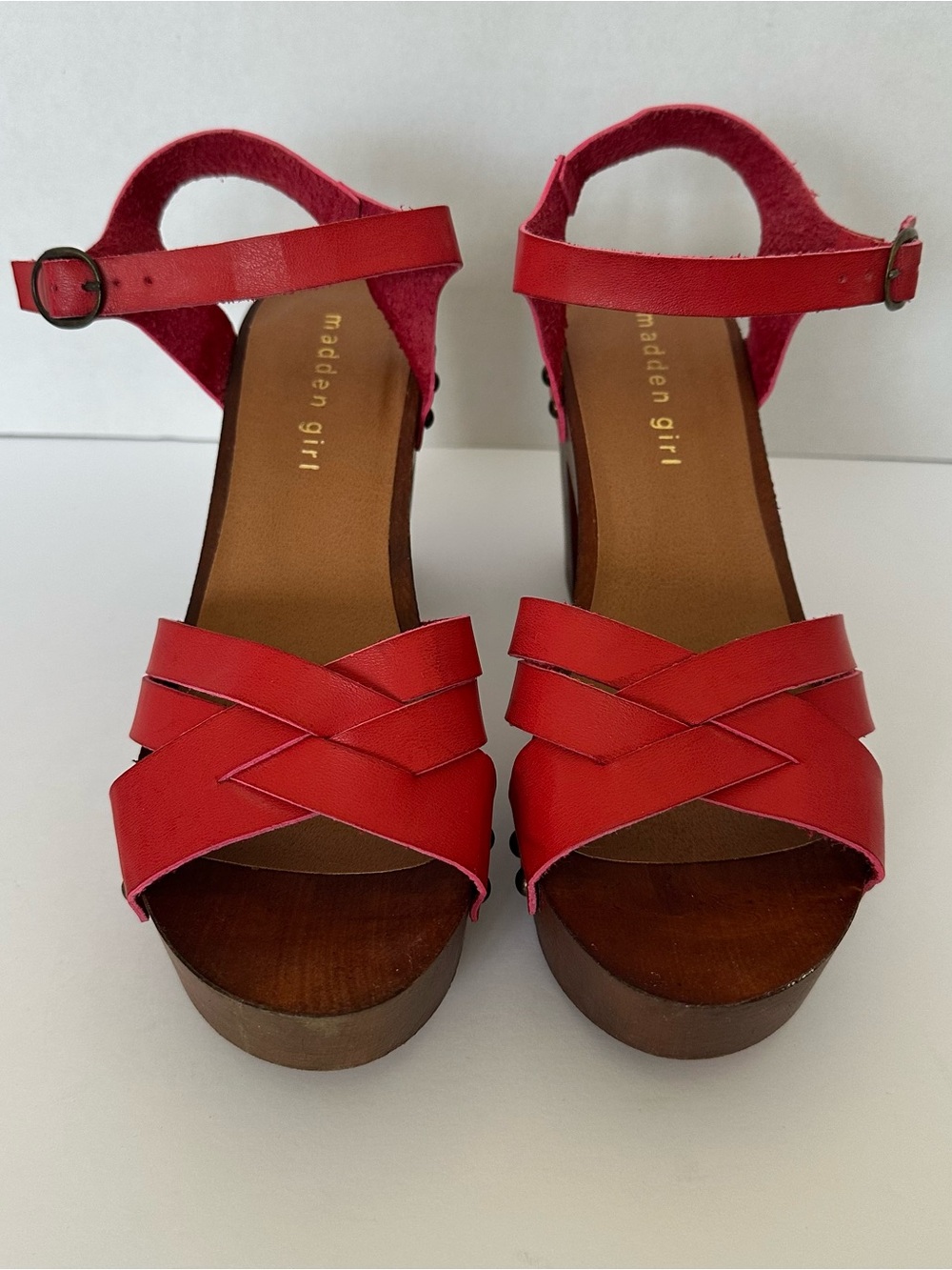 Madden Girl Red Platform Sandals Women's Size 7.5 Ankle Strap Open Toe